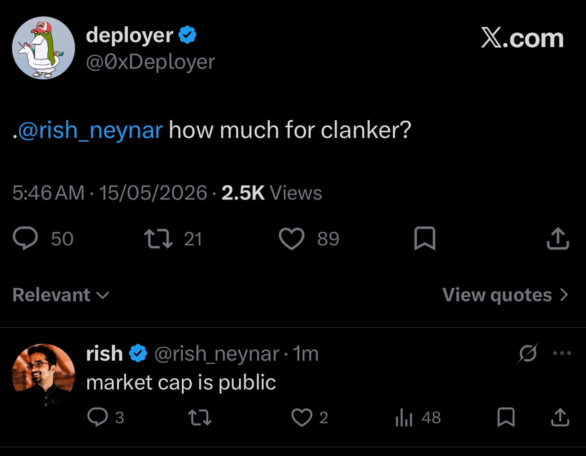 Deployer vs Rish token image